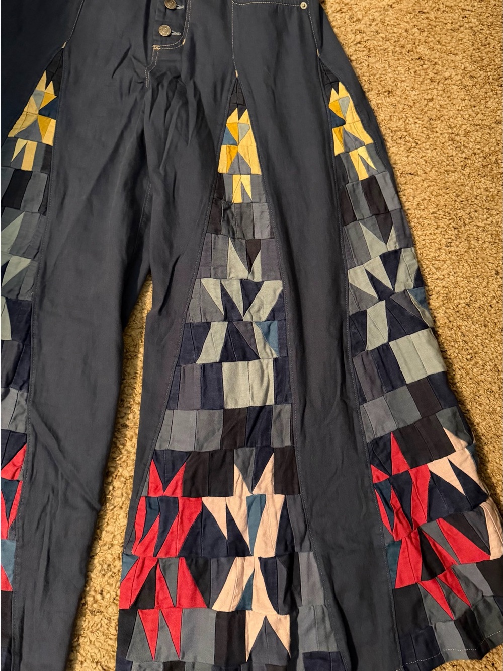 Free People We The Free Navy Wide-Leg Patchwork Embroidered Pants NWT SZ 29 - Picture 11 of 16